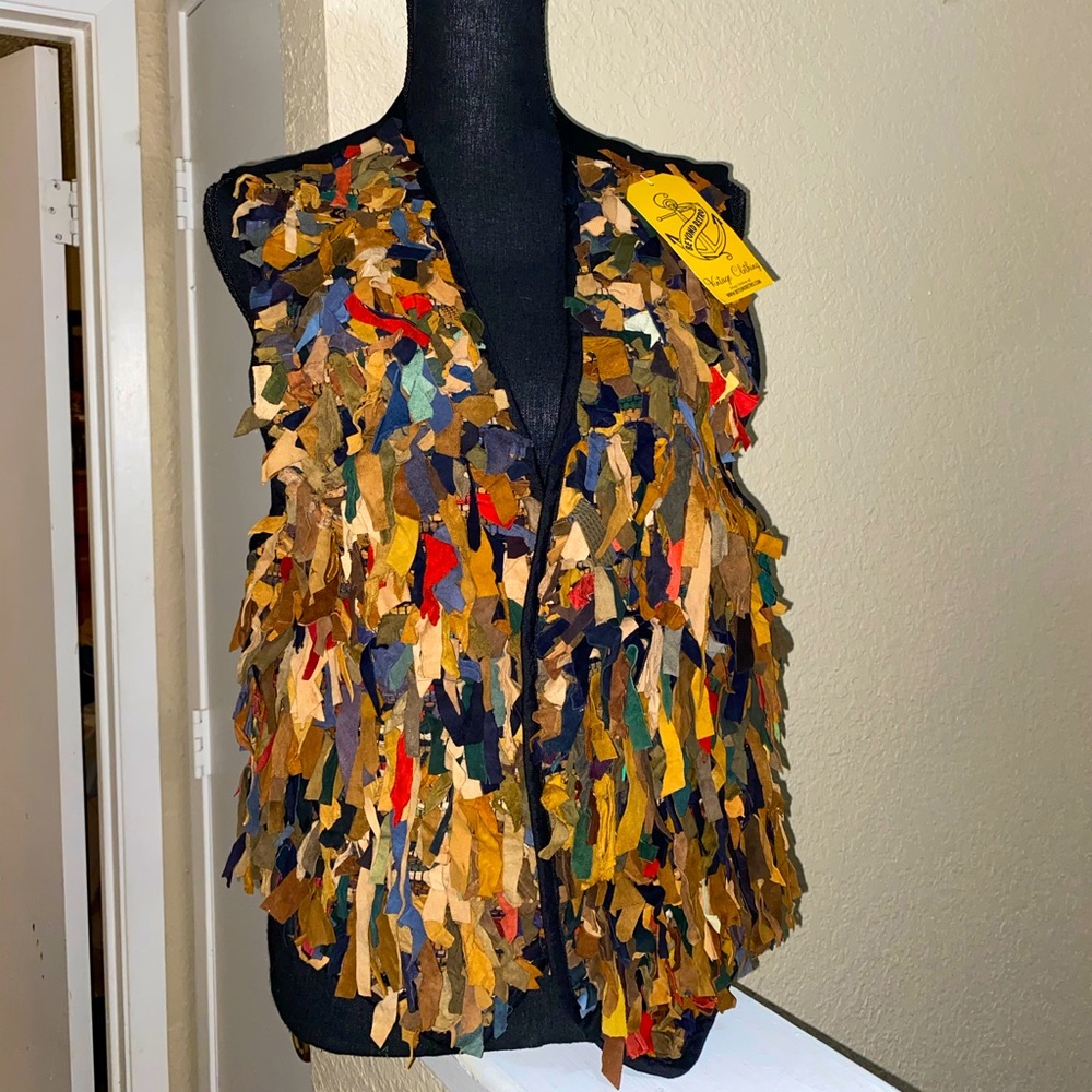 Vintage And SUPER-Cool! Leather Strips Vest, Size Medium